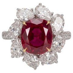 3.01 Carat vivid red (GRS type "pigeon's blood") cushion Ruby White and Yellow G