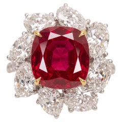 3.01 Carat vivid red (GRS type "pigeon's blood") cushion Ruby White and Yellow G