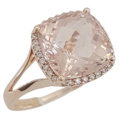 4.56 Carat Peach Pink Cushion Morganite Rose Gold Ring