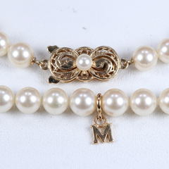 Mikimoto 18k Yellow Gold Akoya Pearl Strand Necklace 16 Inch