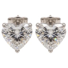 2.01 Carat D Flawless Heart Brilliant Diamond White Gold Earrings