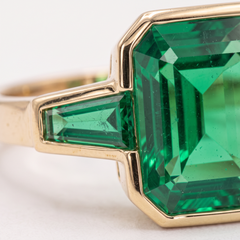 5.14 Carat Green Octagonal Emerald Yellow Gold Ring