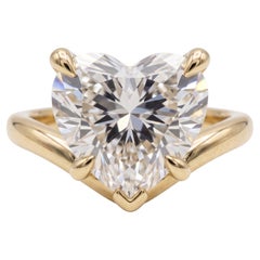 Bague de fiançailles en or jaune sertie d'un diamant taille « brillant en forme de cœur » de 2,01 carats, couleur D, pureté VVS2