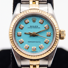 Rolex Oyster Perpetual Tiffany & Co Two-Tone Diamond Dial Wrist Watch