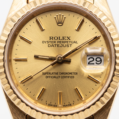 Rolex Datejust 18k Yellow Gold Fluted Bezel Ladies Wrist Watch
