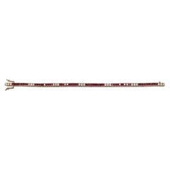 Pulsera tipo «tenis» de oro amarillo de 14k con un rubí de Birmania de 6 quilates y diamantes