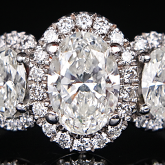Vera Wang Oval Diamond Three-Stone Halo Engagement Ring