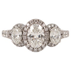 Vera Wang Oval Diamond Three-Stone Halo Engagement Ring