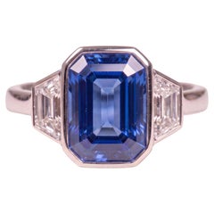 3.6 Carat blue octagonal Sapphire Platinum Ring