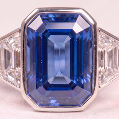 3.6 Carat blue octagonal Sapphire Platinum Ring