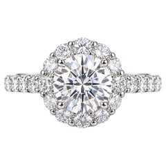 GIA Certified 1 Carat Round Diamond Halo and Pave Graff Engagement Ring