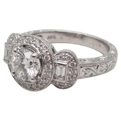 2 Carat Round Diamond Halo Baguette 18k White Gold Ring