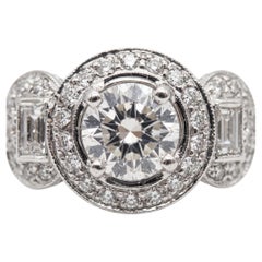 2 Carat Round Diamond Halo Baguette 18k White Gold Ring