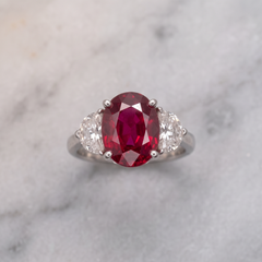 3.55 Carat Pigeon's Blood Burmese Ruby Diamond Platinum Ring GRS Gübelin