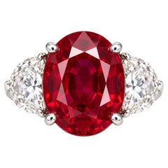 3.55 Carat Pigeon's Blood Burmese Ruby Diamond Platinum Ring GRS Gübelin