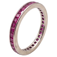 1.50 Carat Natural Burma Ruby Vintage 14k White Gold Eternity Band Ring