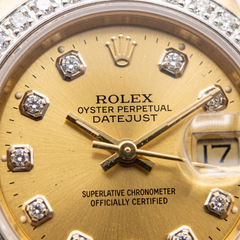 Rolex Datejust 18k Yellow Gold Diamond Bezel Diamond Dial Wrist Watch