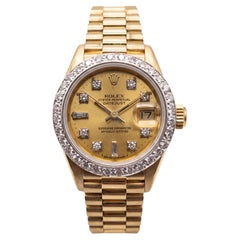 Rolex Datejust 18k Yellow Gold Diamond Bezel Diamond Dial Wrist Watch