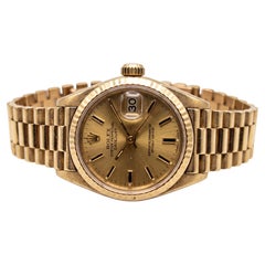 Rolex Datejust 18k Yellow Gold Champagne Dial Fluted Bezel Wrist Watch