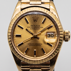 Rolex Datejust 18k Yellow Gold Champagne Dial Fluted Bezel Wrist Watch