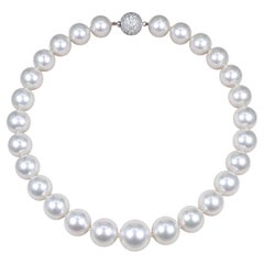 18k White Gold Graduated South Sea Pearl and Pave Diamond Necklace