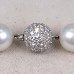 18k White Gold Graduated South Sea Pearl and Pave Diamond Necklace