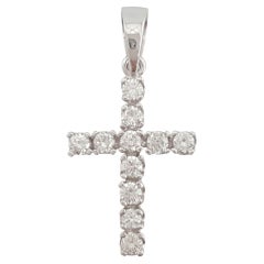 Round Brilliant Cut Diamond Cross Pendant 14k White Gold