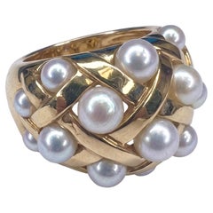 Chanel Matelassé Natural Pearl 18k Yellow Gold Cocktail Ring