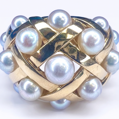 Chanel Matelassé Natural Pearl 18k Yellow Gold Cocktail Ring