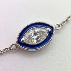 3 Carat Marquise Diamond Blue Enamel Station Necklace