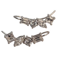 2 Carat Multi-Shape Diamond 18k White Gold Ear Climber Earrings
