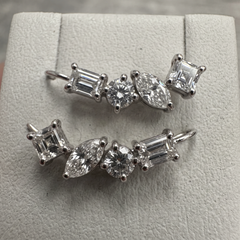 2 Carat Multi-Shape Diamond 18k White Gold Ear Climber Earrings