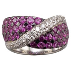 5 Carat Pink Sapphire Diamond Crisscross 18k White Gold Cocktail Ring