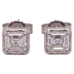 Asscher Cut Diamond Halo Stud Earrings in 18k White Gold