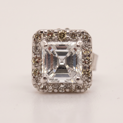 Asscher Cut Diamond Halo Stud Earrings in 18k White Gold