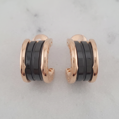 Bvlgari B.Zero1 18k Rose Gold and Black Ceramic Hoop Earrings