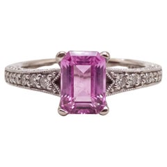Tacori 1 Carat Pink Sapphire Diamond 18k White Gold Ring