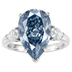 GIA-zertifizierter Diamantring mit einem 4,03-Karat-Diamanten im gemischten Birnenschliff in der Farbe „Fancy Gray-Blue“ und der Reinheitsstufe VS2