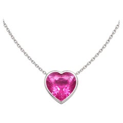 C. Dunaigre Certified 2.11 Carat Pink Heart Sapphire White Gold Necklace
