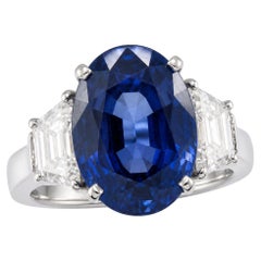 GIA Certified 9.83 Carat Blue Oval Sapphire Platinum Ring