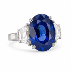 GIA Certified 9.83 Carat Blue Oval Sapphire Platinum Ring