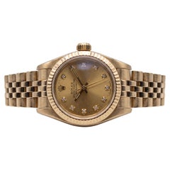 Rolex Oyster Perpetual 14k Yellow Gold Diamond Bezel Diamond Dial Wrist Watch