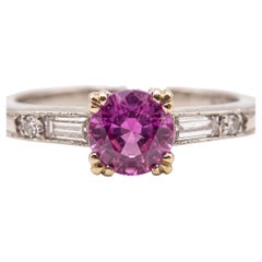 1 Carat Natural Pink Sapphire Diamond Retro Platinum Ring