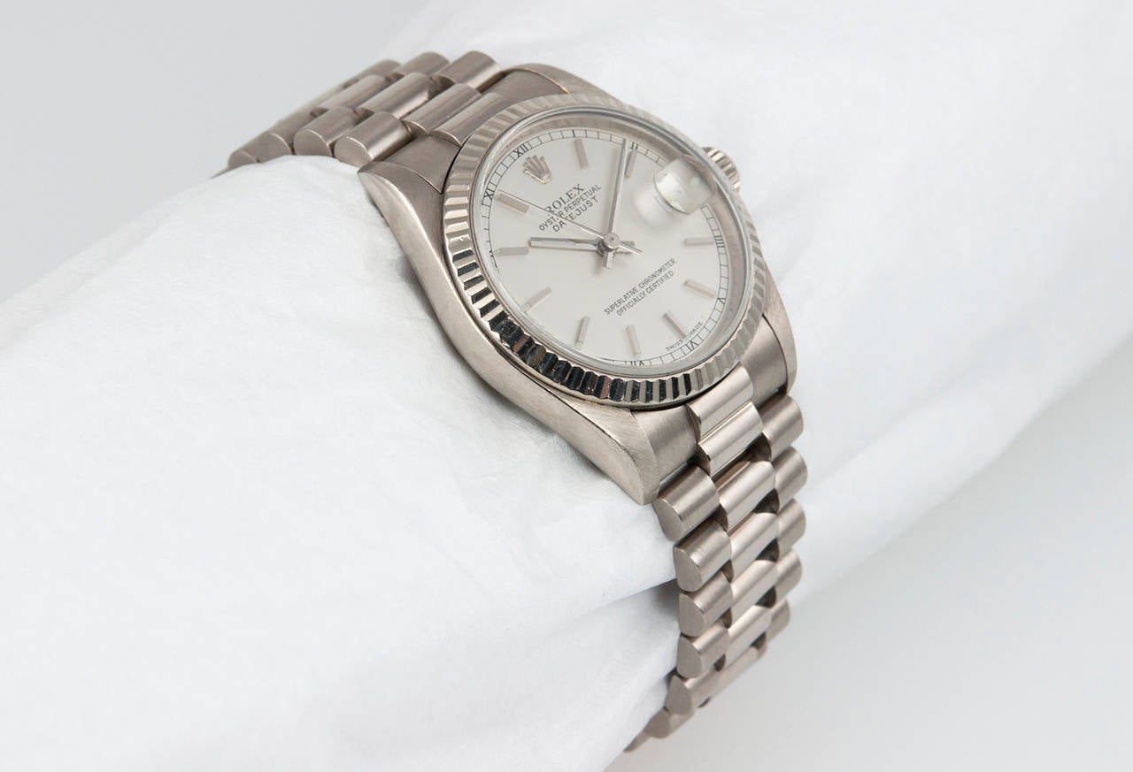 Rolex White Gold Mid-Size Datejust Wristwatch Model 78279, 1999 In Excellent Condition In Los Angeles, CA