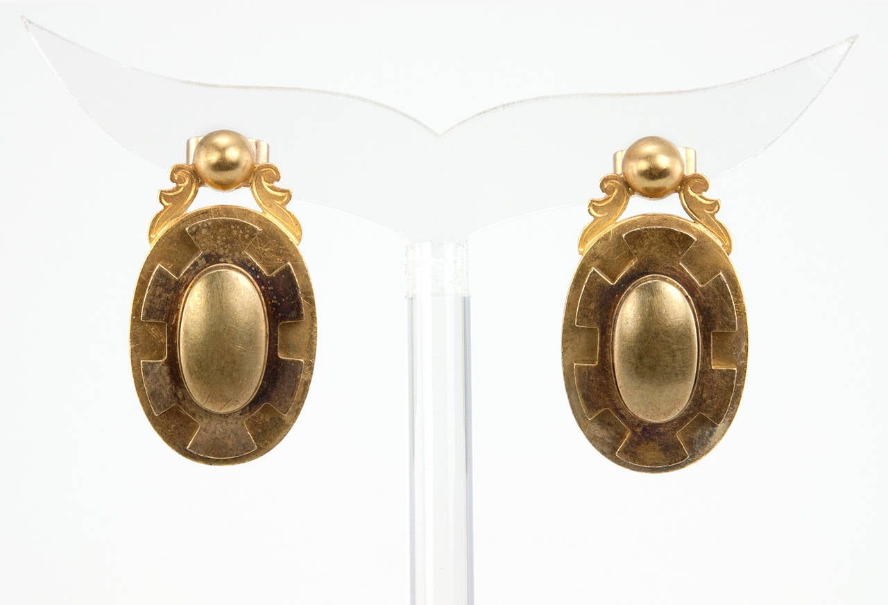 Victorian Gold Oval Earrings For Sale 1