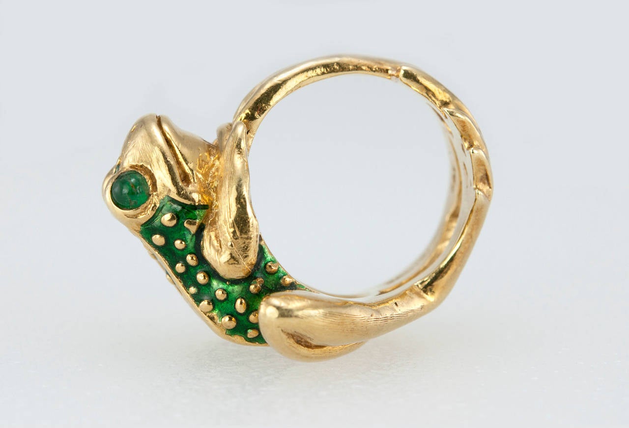 Boris LeBeau Enamel Gold Frog Ring In Excellent Condition In Los Angeles, CA