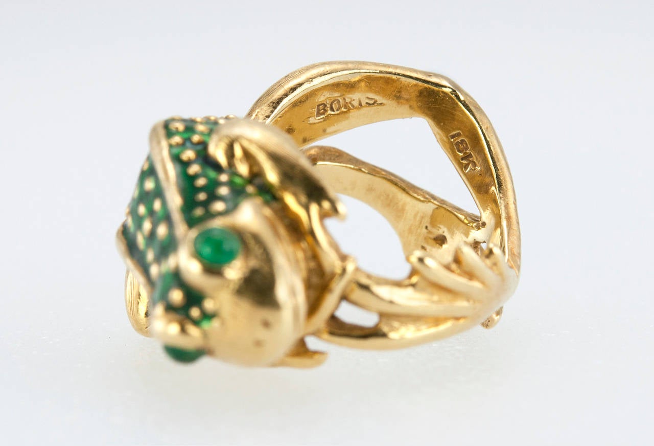 Women's Boris LeBeau Enamel Gold Frog Ring