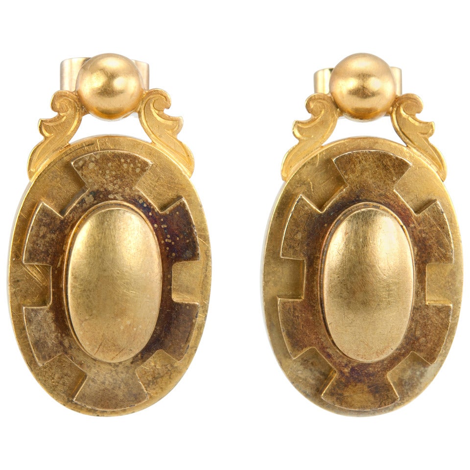Victorian Gold Oval Earrings For Sale