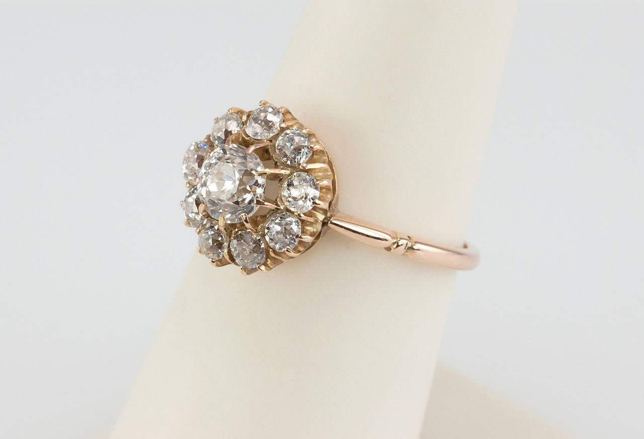 Victorian Diamond Gold Cluster Ring In Excellent Condition In Los Angeles, CA