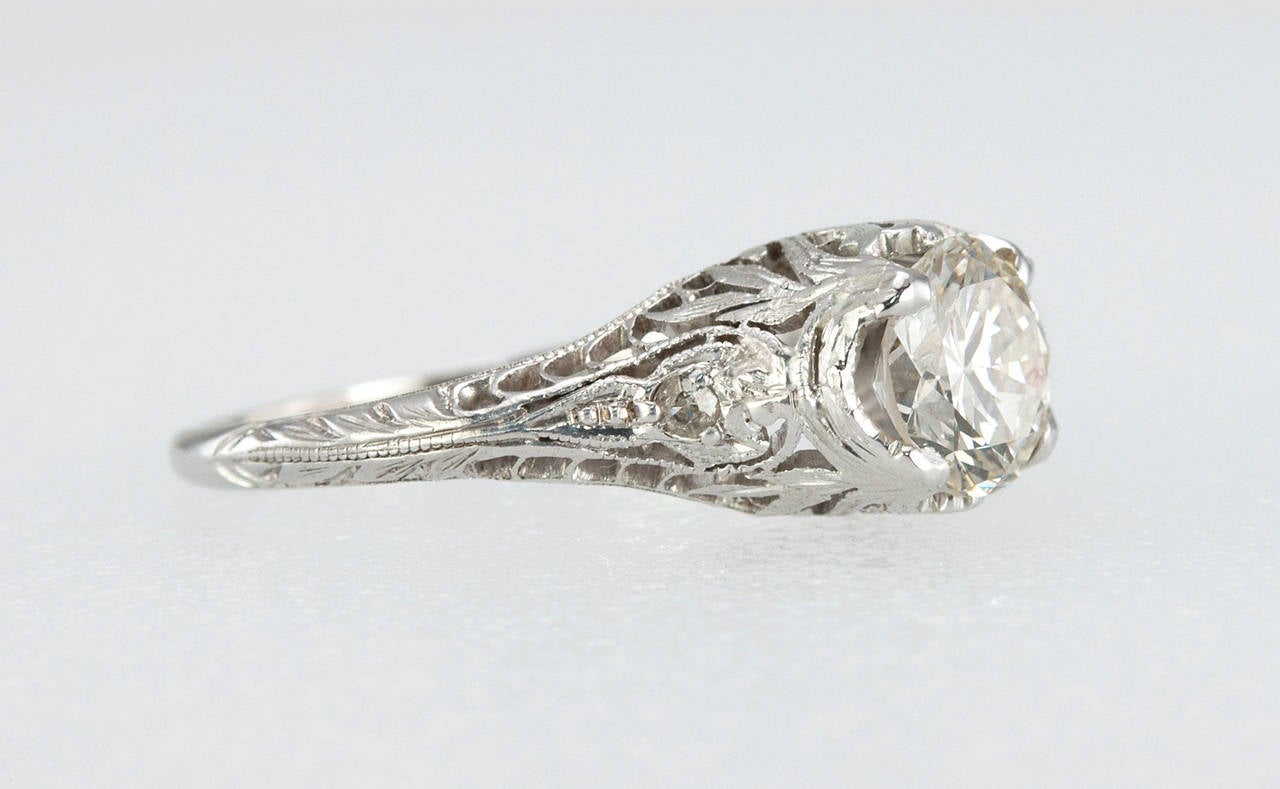 Women's 1.09 Carat Edwardian Diamond Platinum Engagement Ring circa 1915